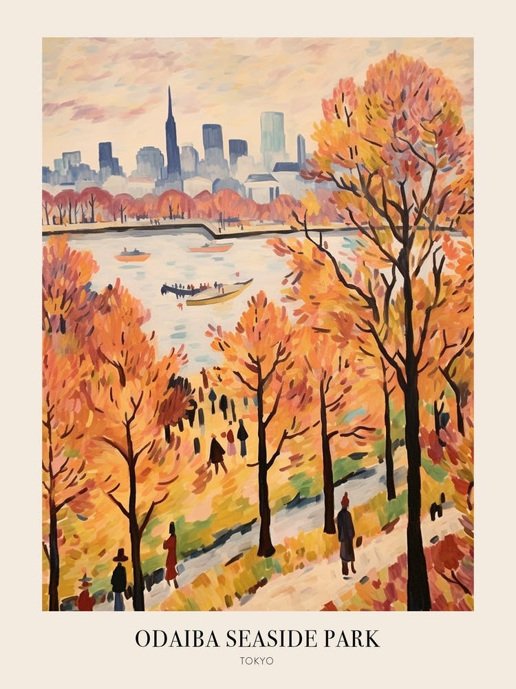 Autumn City Park Painting Odaiba Seaside Park Tokyo 2 Poster