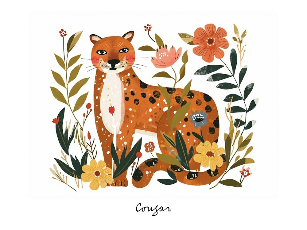 Petit Puma Fleuri 4 Affiche