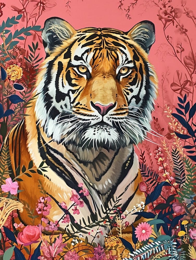 Floral Animal Painting Siberian Tiger 2