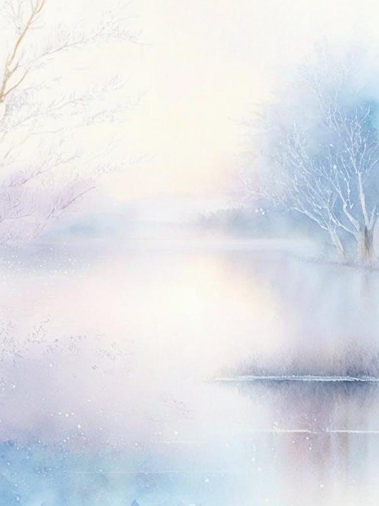 Frozen Lake Waterscape Gouache 1