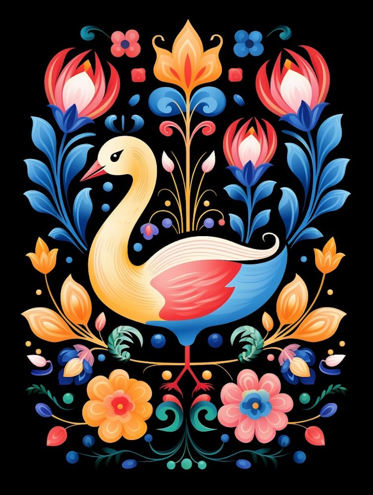 Folk Bird Illustration Swan 3