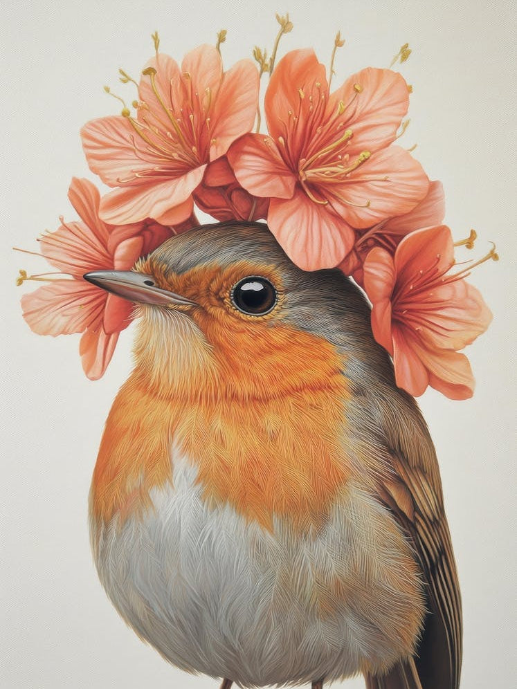 Robin With Flowers