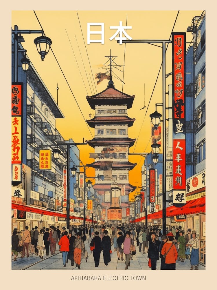 Akihabara Electric Town, Japan Vintage Travel Art 3 Poster