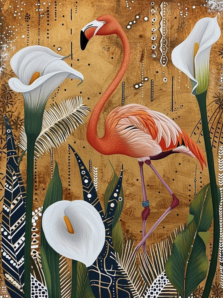 Greater Flamingo And Calla Lily Boho Print 3