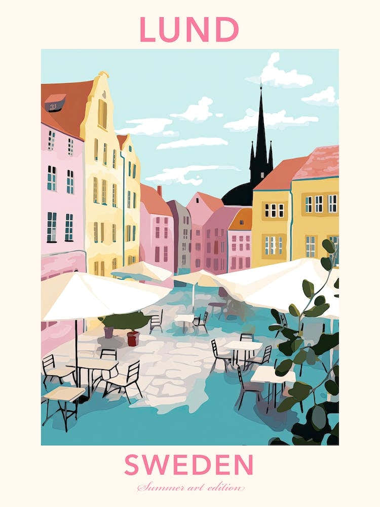 Lund, Sweden, Flat Pastels Tones Illustration 4 Poster