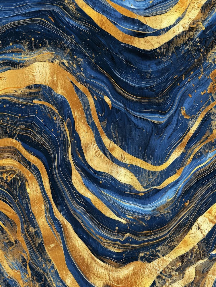 Blaues und goldenes Marmor Abstraktes Gemälde