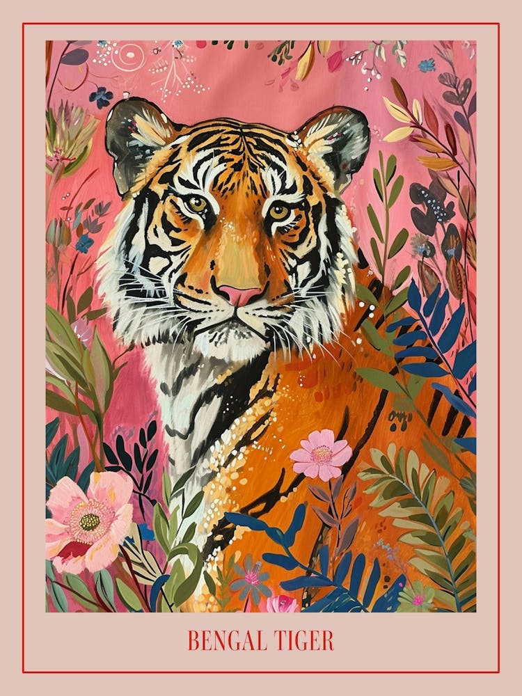 Floral Animal Painting Bengal Tiger 4 Poster