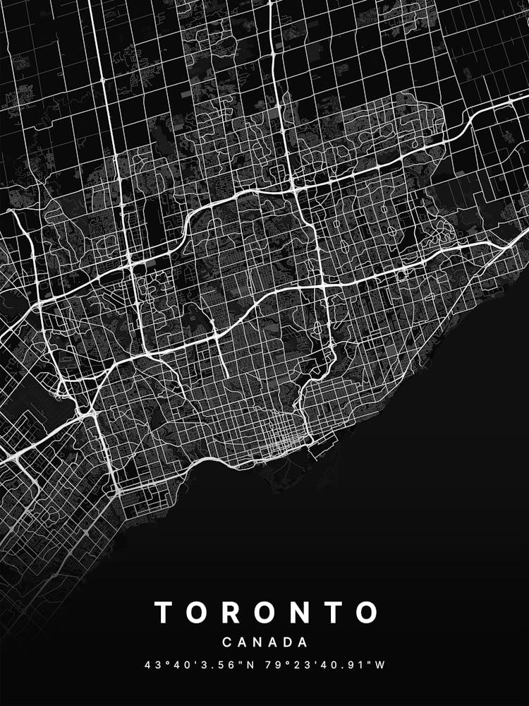 Toronto Ontario Canada Black Map