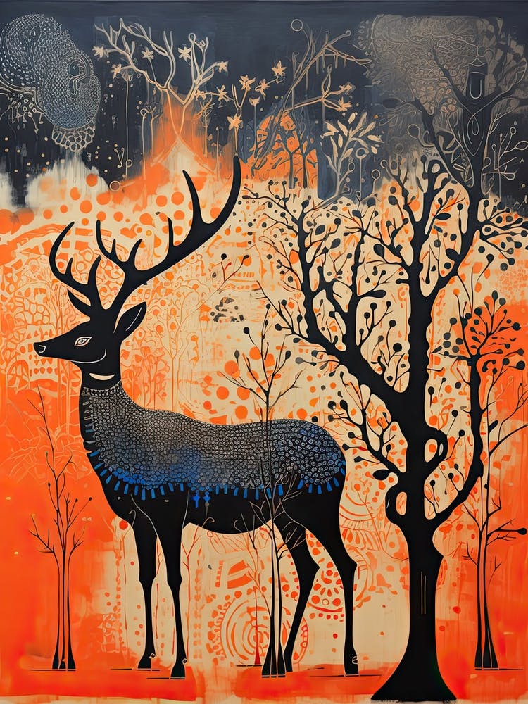 Deer, Woodblock Animal  Drawing 2