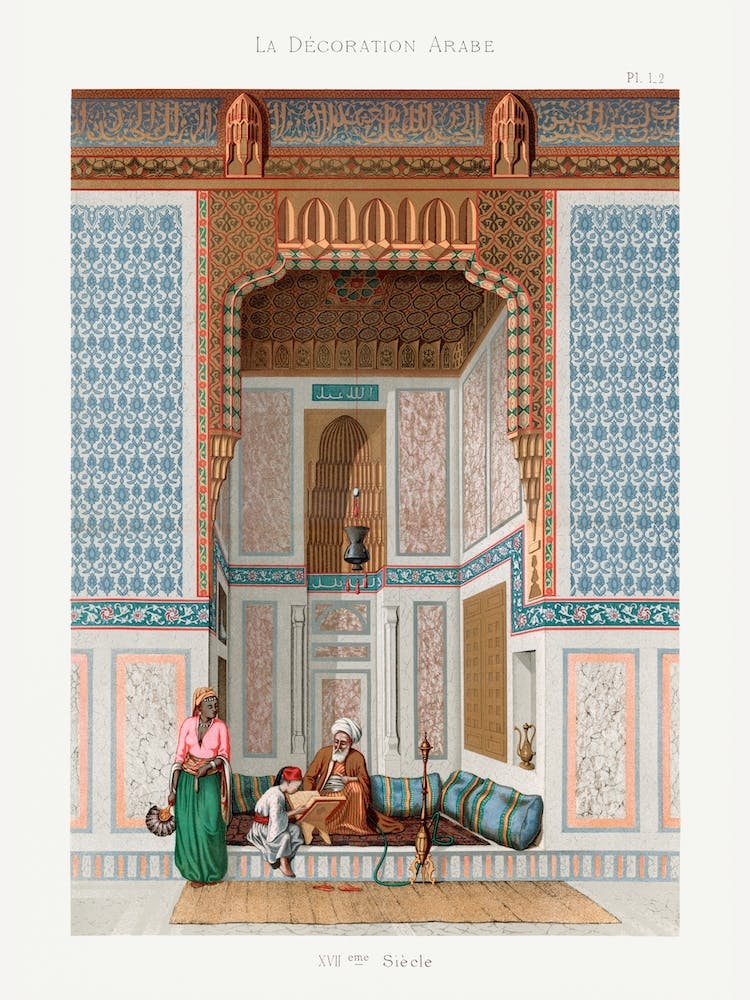 Arabic Family Lithograph, Emile Prisse D'Avennes