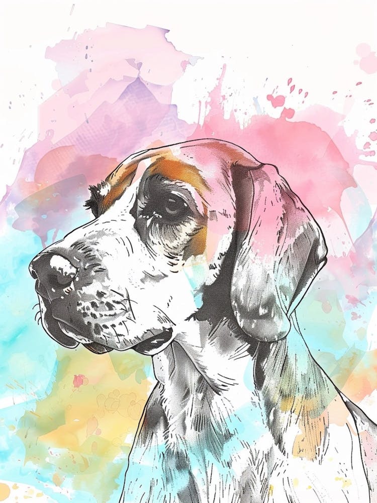 Pastel Beagle Dog Watercolour Line Illustration 1
