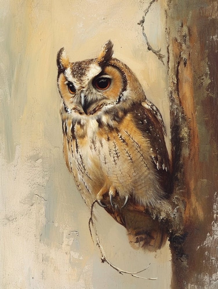 African Wood Owl Japanese Painting 10