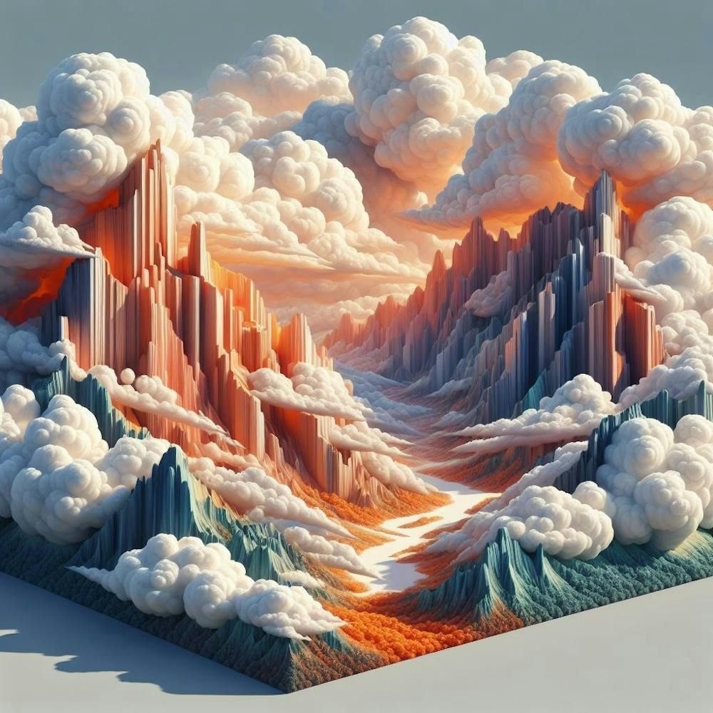 A wall art painting designed with 3D technology depicting images of clouds