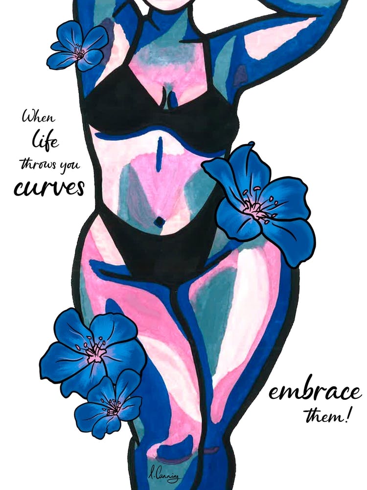 When Life Throws You Curves Blue Floral Nude