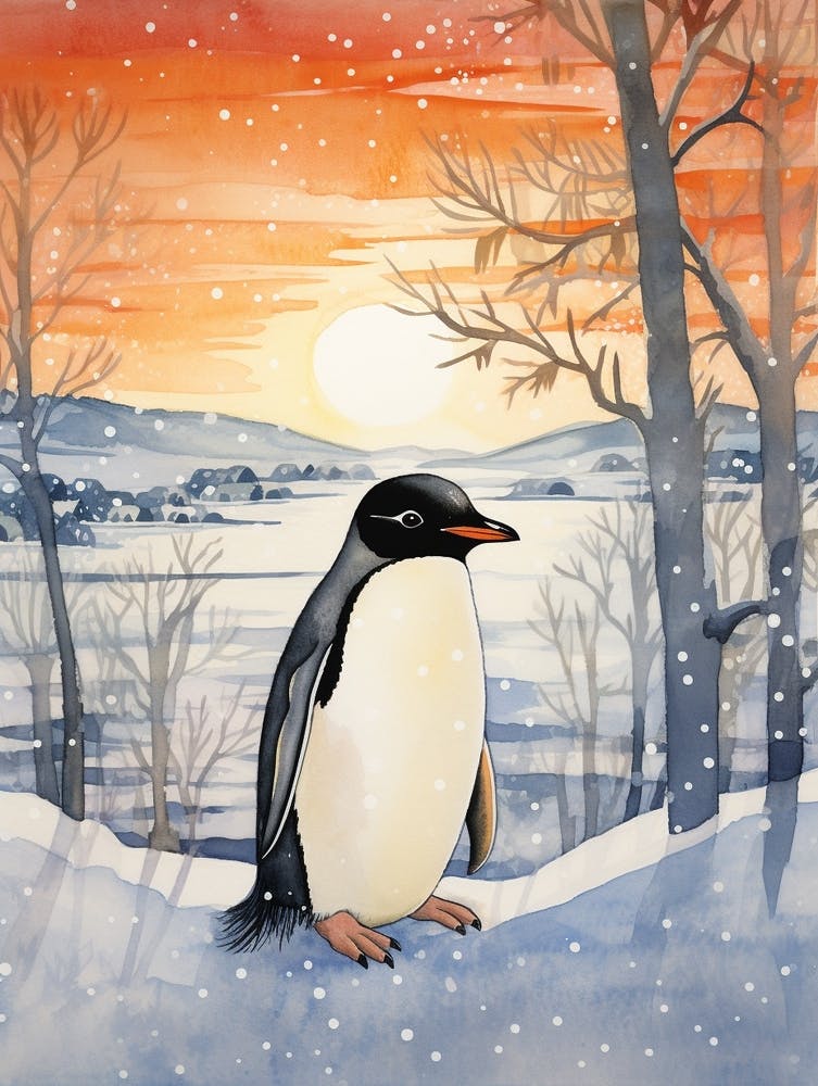 Peinture Oiseau Hivernal Manchot 1
