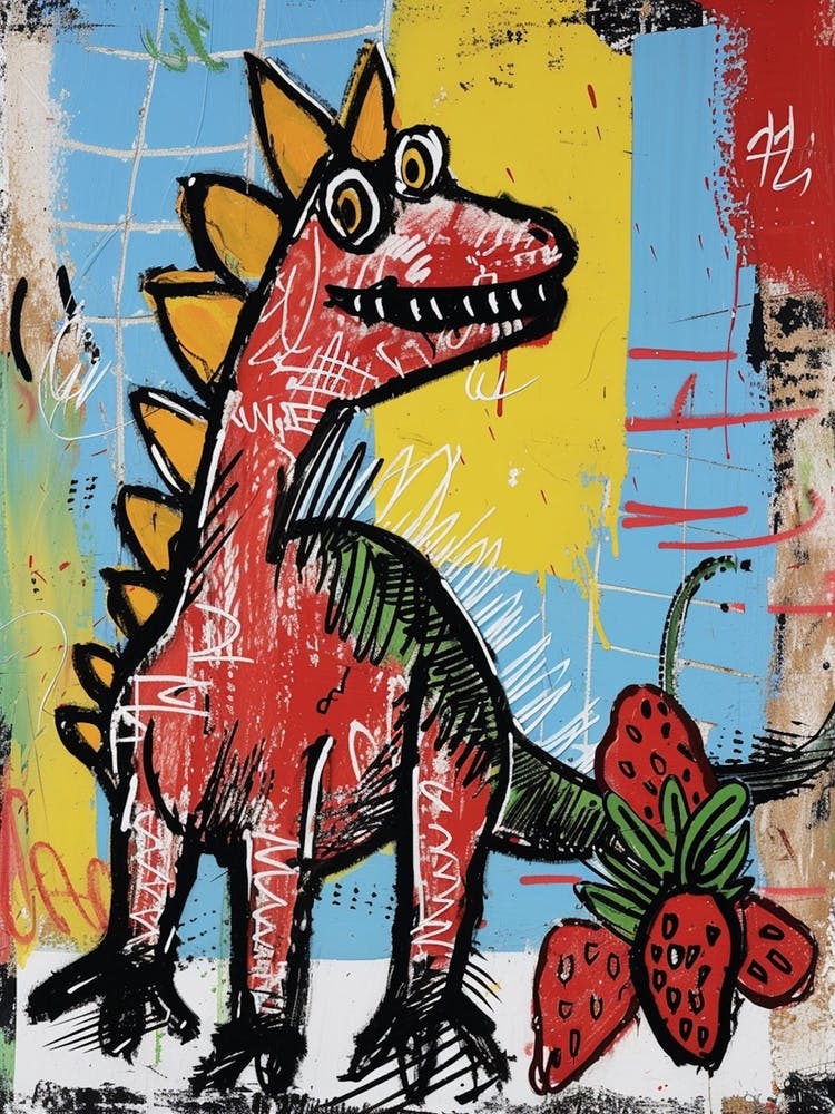 Graffiti Style Dinosaur With Strawberries 2