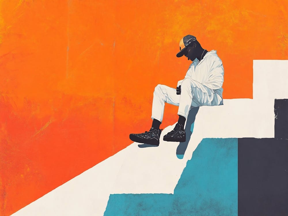 Man Sitting On Stairs Orange Minimal