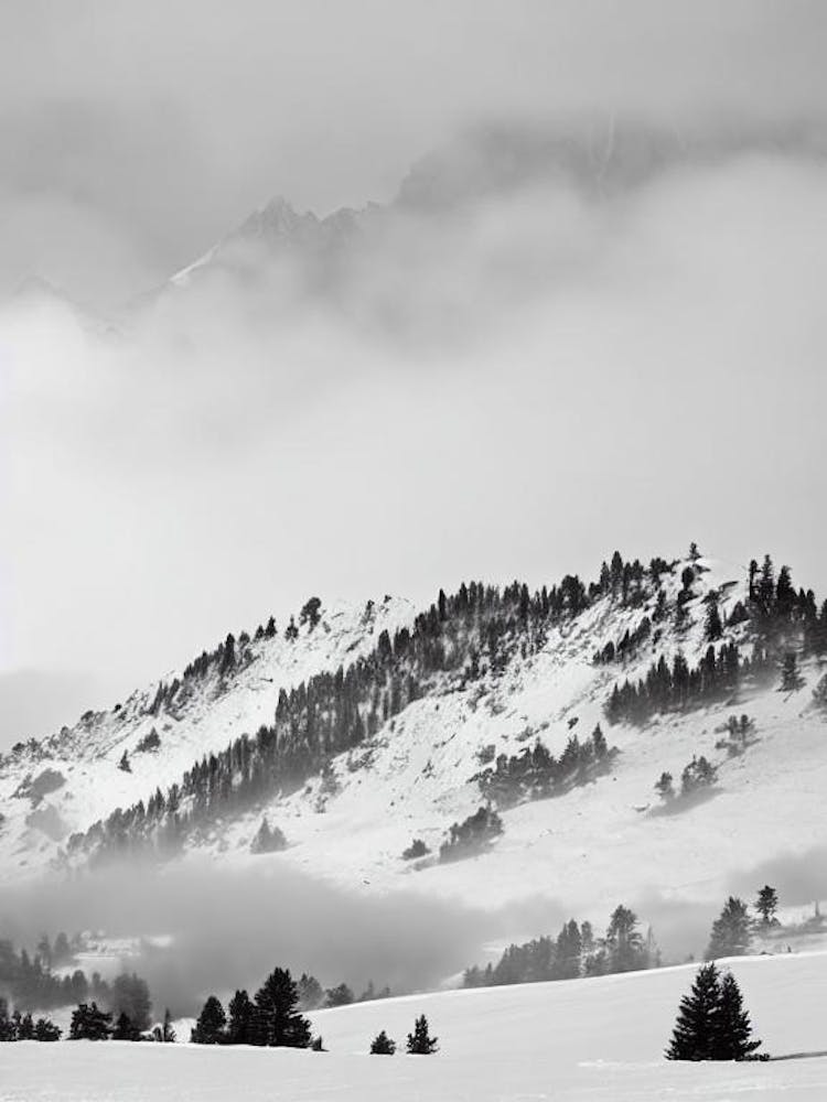 Cerro Catedral, Argentina Black And White Skiing Poster