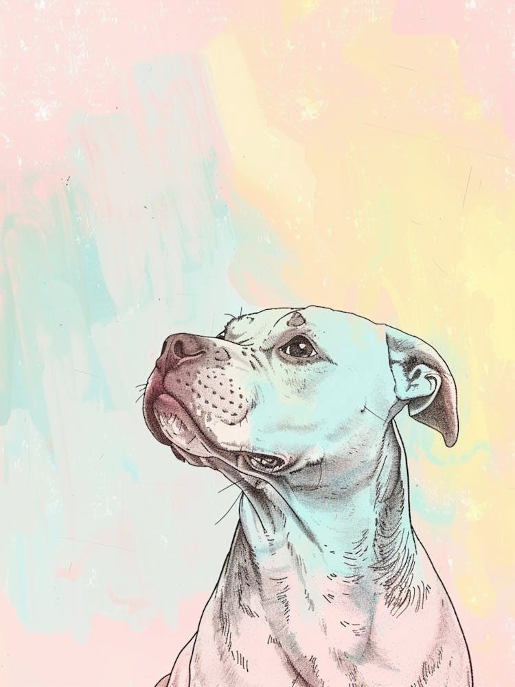 American Staffordshire Terrier Dog Pastel Watercolour Line Illustration
