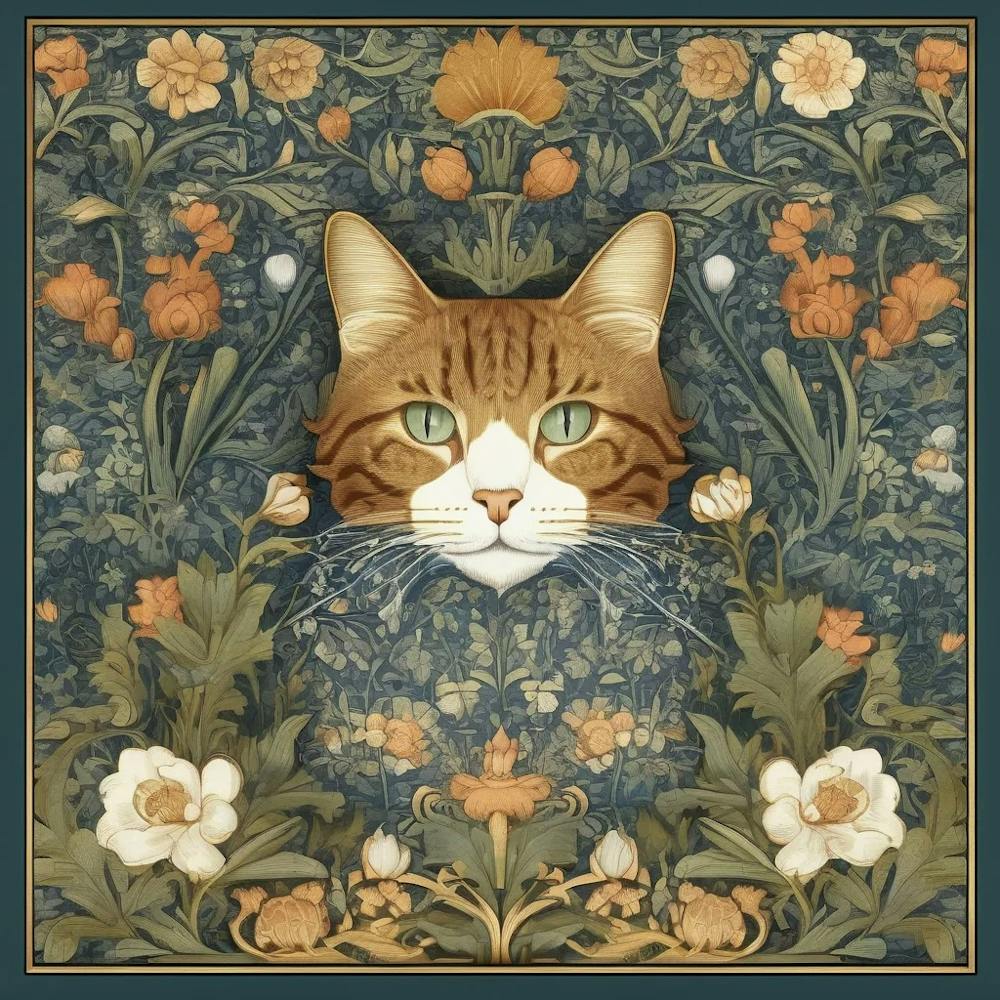 william morris cat and flowers 1