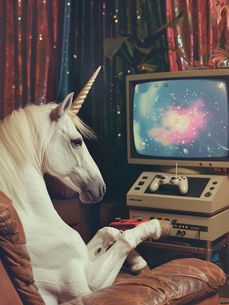 Retro Unicorn In Space Playing Galaxy Video Games 3
