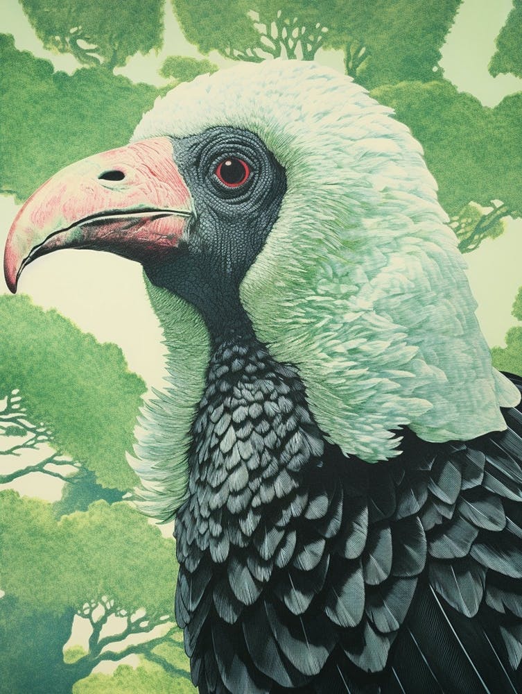 Peinture d'Oiseau Inspirée d'Ohara Koson Condor de Californie 3