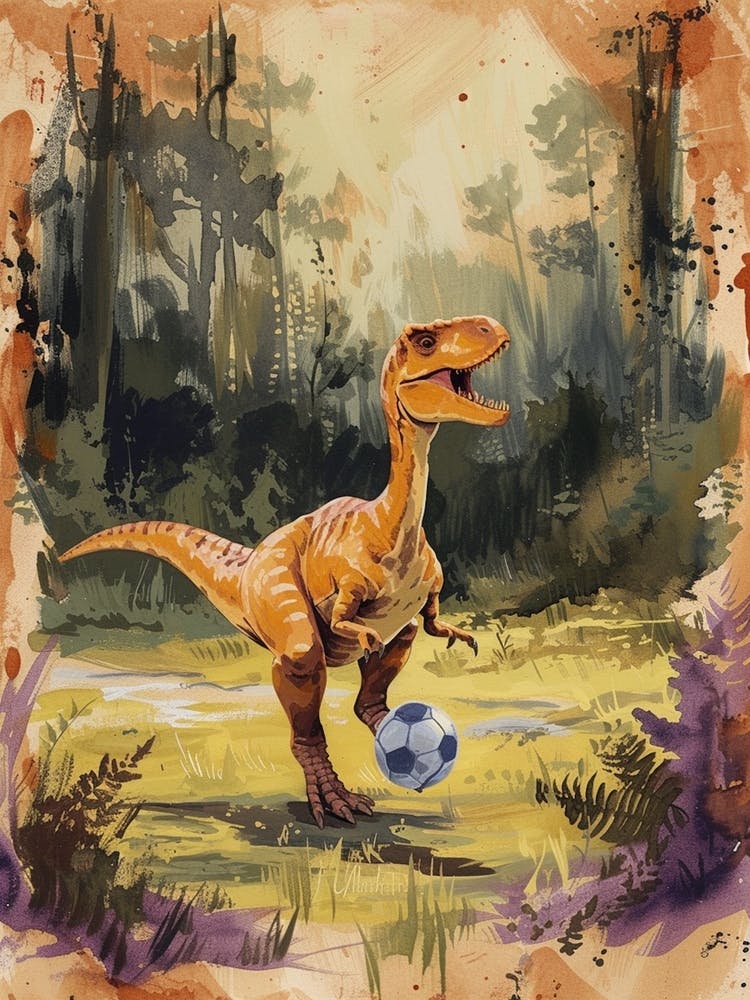 Dinosaur Playing Football Brushstrokes 1