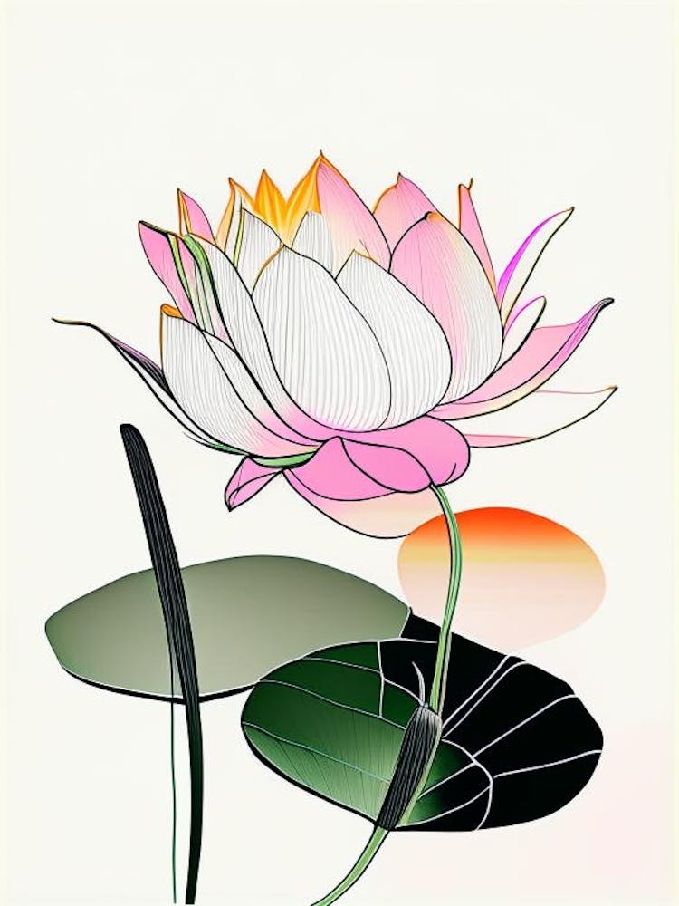 Fleur de Lotus Dans le Jardin Dessin au Trait Abstrait 7