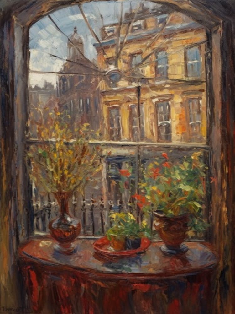 Window View Of London In The Style Of Impressionism 4