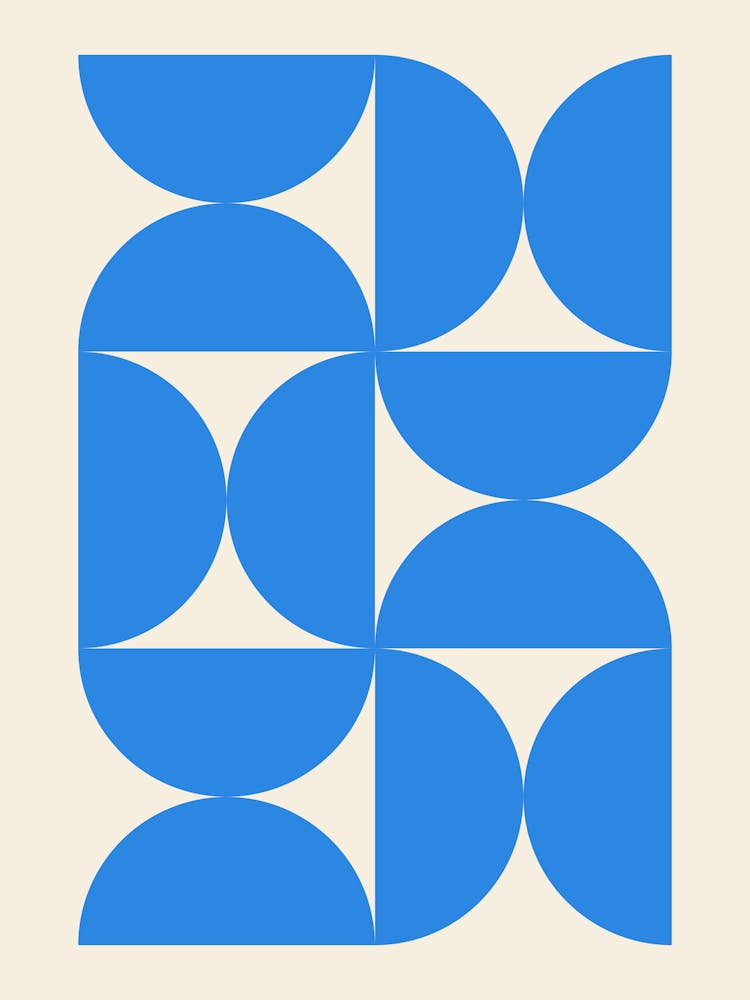 Bauhaus Blue Semi Circles Pattern, vintage, retro, bauhaus, exhibition, museum, colorful, summer, mid century, pattern, european, french, shapes, Blue, decor