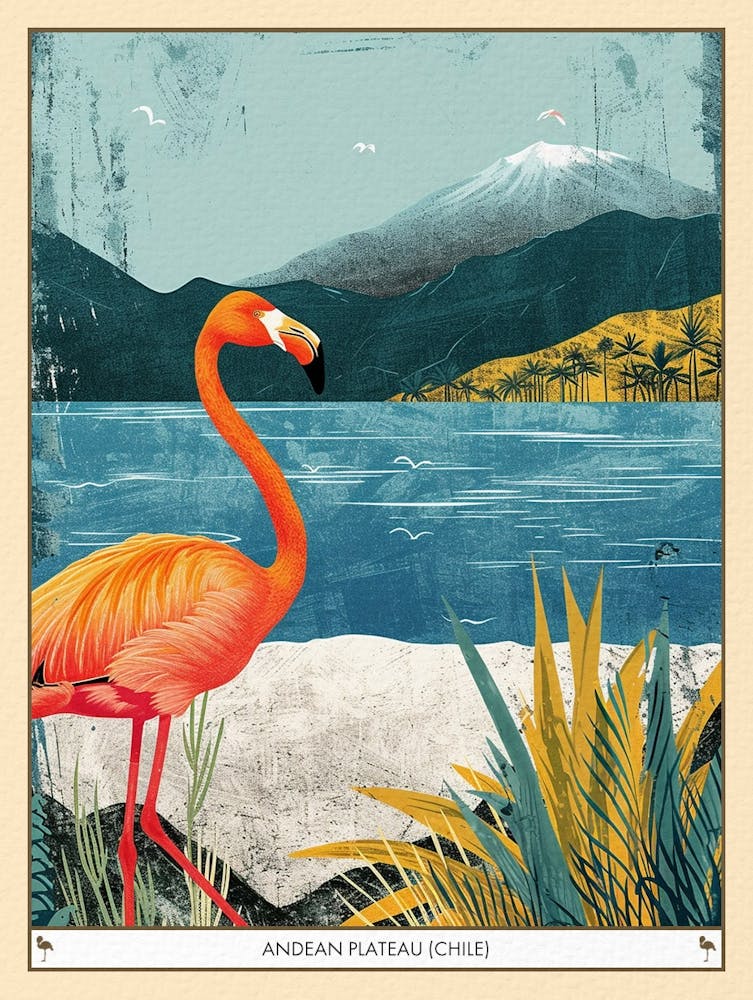 Greater Flamingo Andean Plateau Chile Tropical Illustration 1 Poster