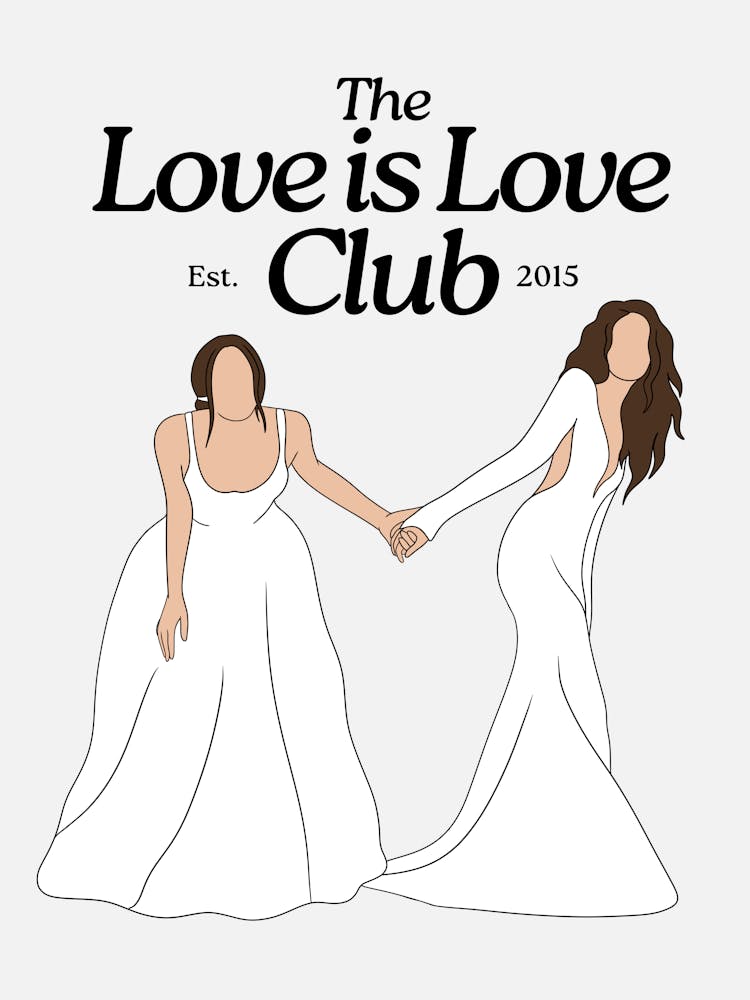 The Love is Love Club Print | Lesbian Wall Art | Lesbian Decor | WLW Wall Art | WLW Decor | LGBTQIA+ Art | Neutral Black White + Beige Art | Living Room, Bedrooom, Dorm | Wedding Wall Art | Anniversary Decor | Equality