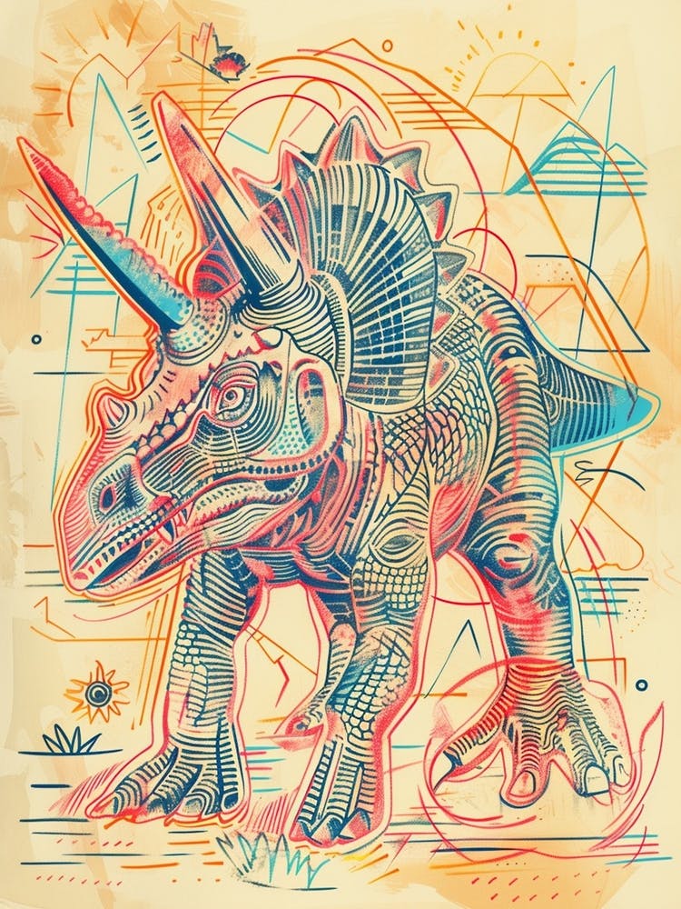 Triceratops in Sepia-Linienzeichnung