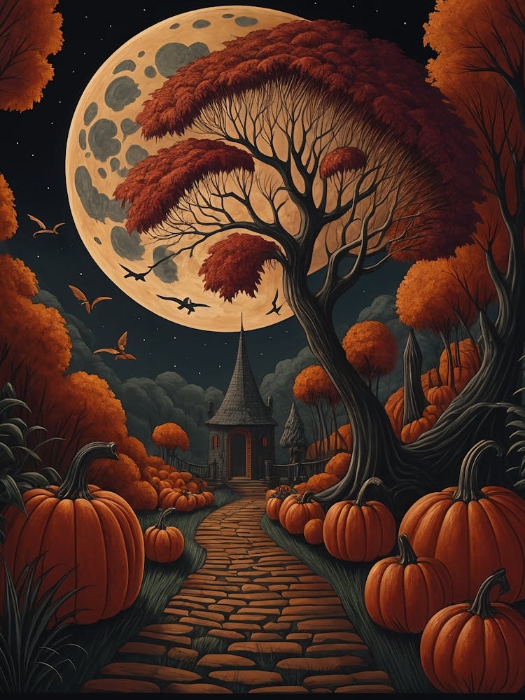 Pumpkin Road Under The Full Moon
