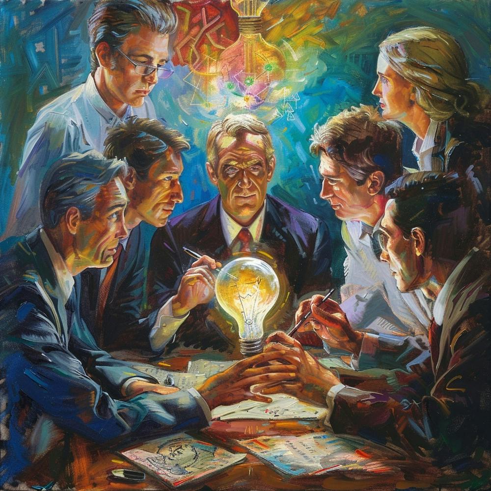 A Team Brainstorming Oil Painting Illustration 1718666037 2
