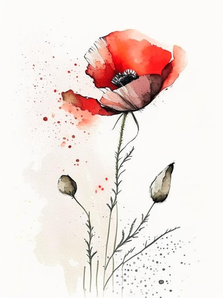 Poppy Herb Minimalist Watercolour 1