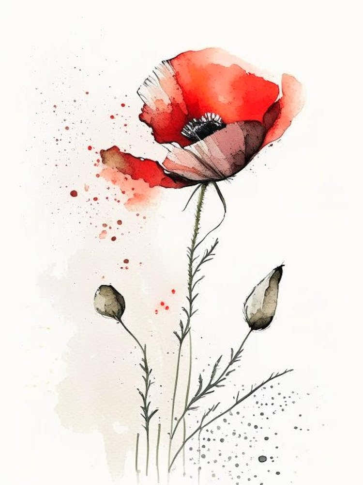 Poppy Herb Minimalist Watercolour 1