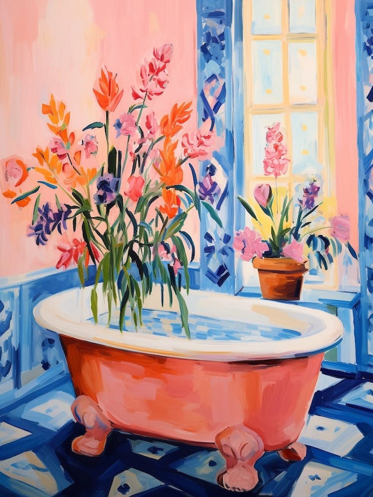 A Bathtube Full Of Bluebell In A Bathroom 1