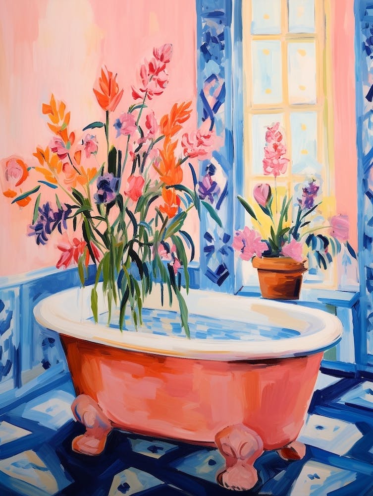 A Bathtube Full Of Bluebell In A Bathroom 1