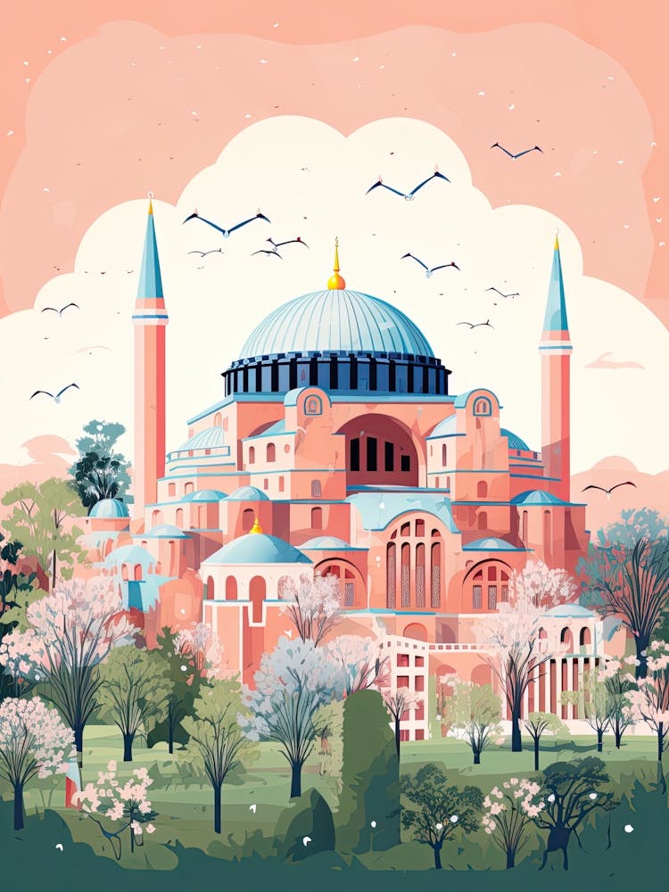 Hagia Sophia   Istanbul, Turkey   Cute Botanical Illustration Travel 1