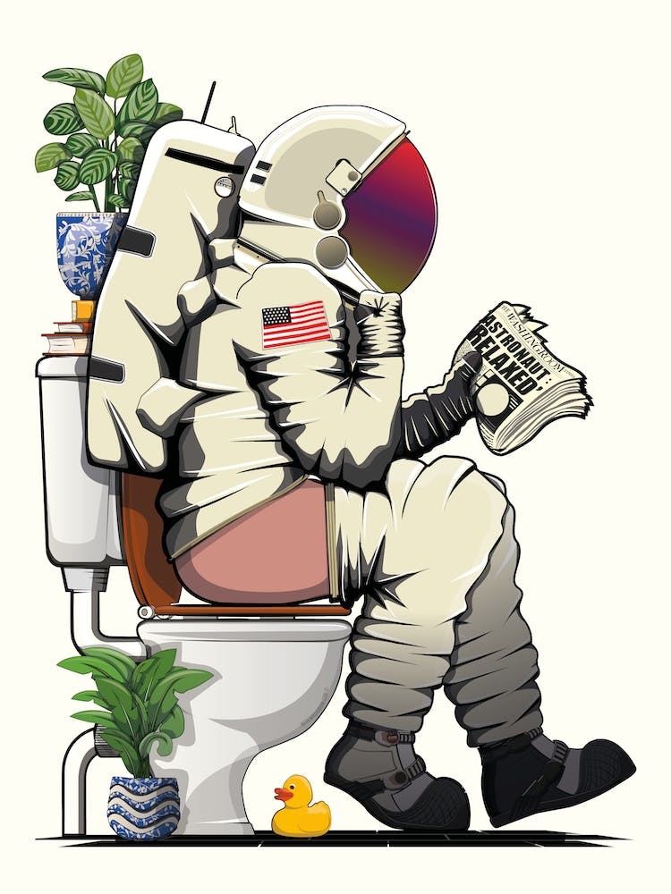 Astronaut On Toilet, in Bathroom