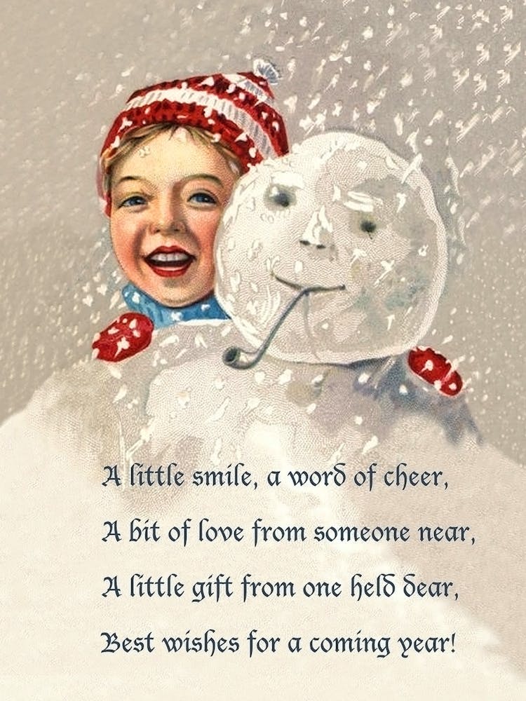 Boy Hiding Behind Snowman, Holiday Poster