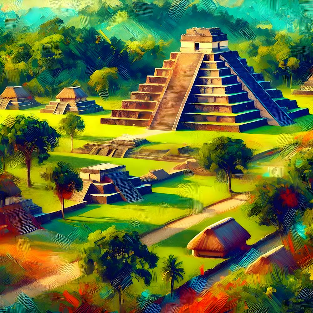 San Andrés Archaeological Site Vibrant Semiabstract Mayan Wall Art Of El Salvador