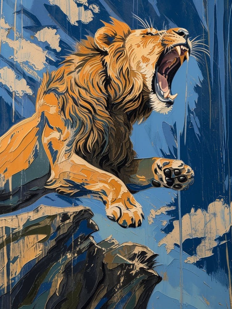 African Lion Relief Illustration Roaring 3