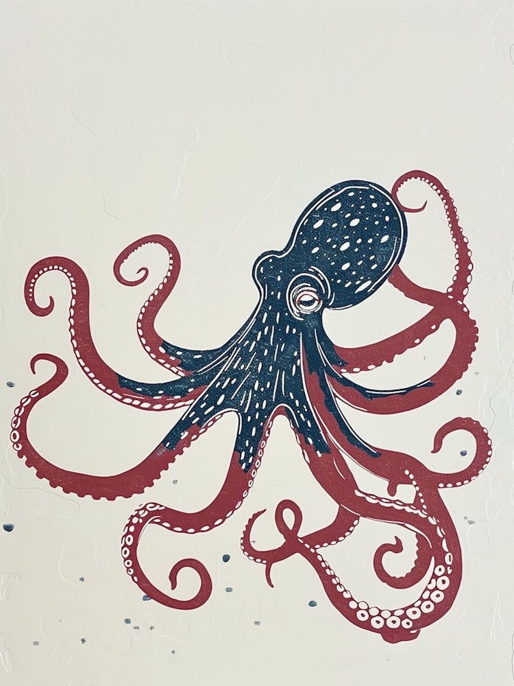 Simple Navy Linocut Octopus Inspired