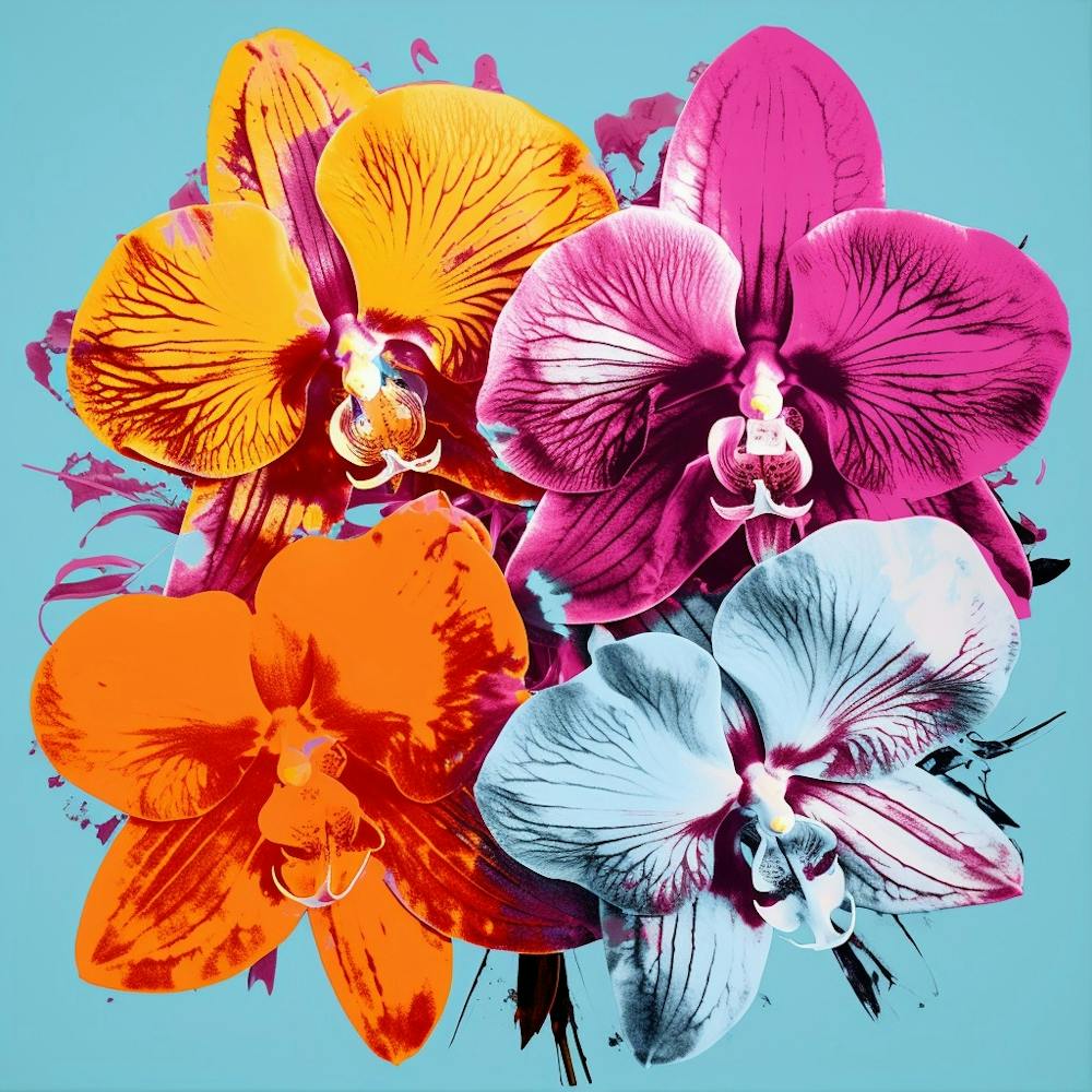 Andy Warhol Style Pop Art Flowers Orchid 4 Square