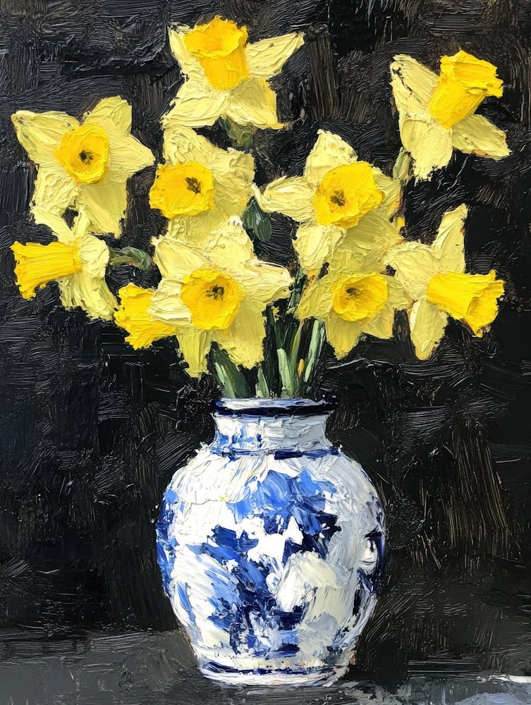 Daffodils In Blue And White Vase 5