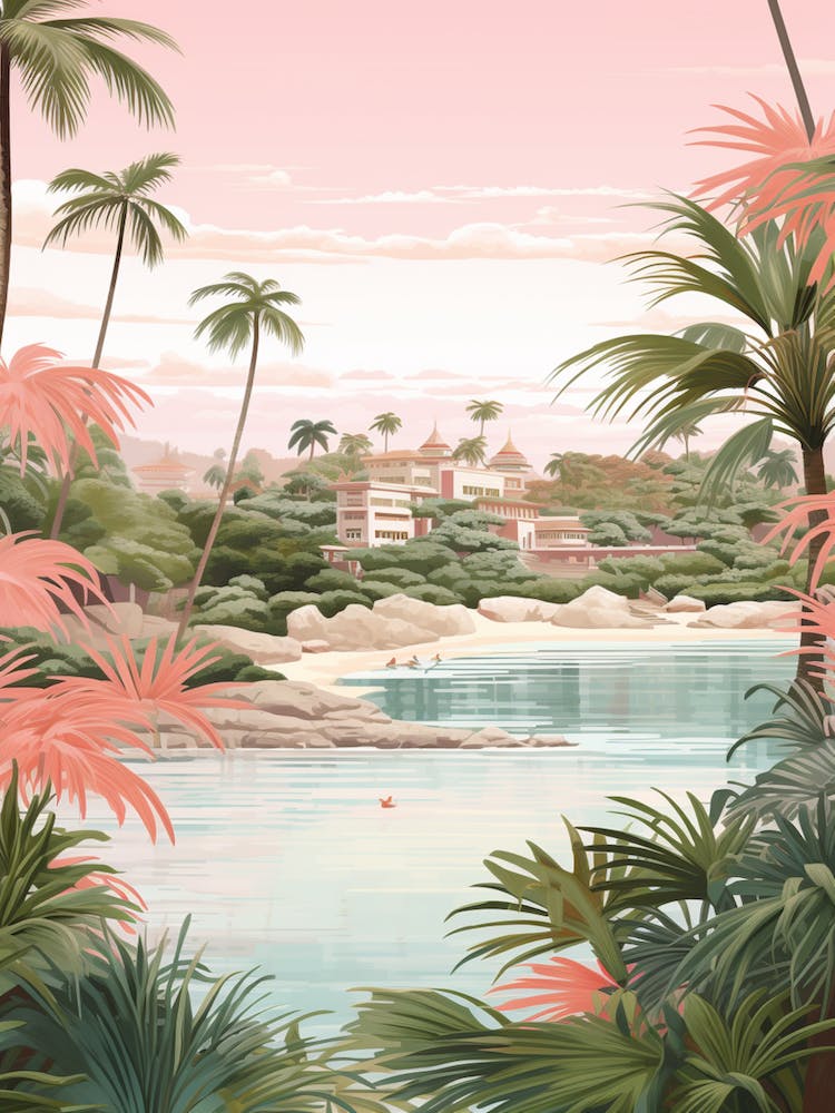 An Illustration In Pink Tones Of Palawan Beach Sentosa Island 1