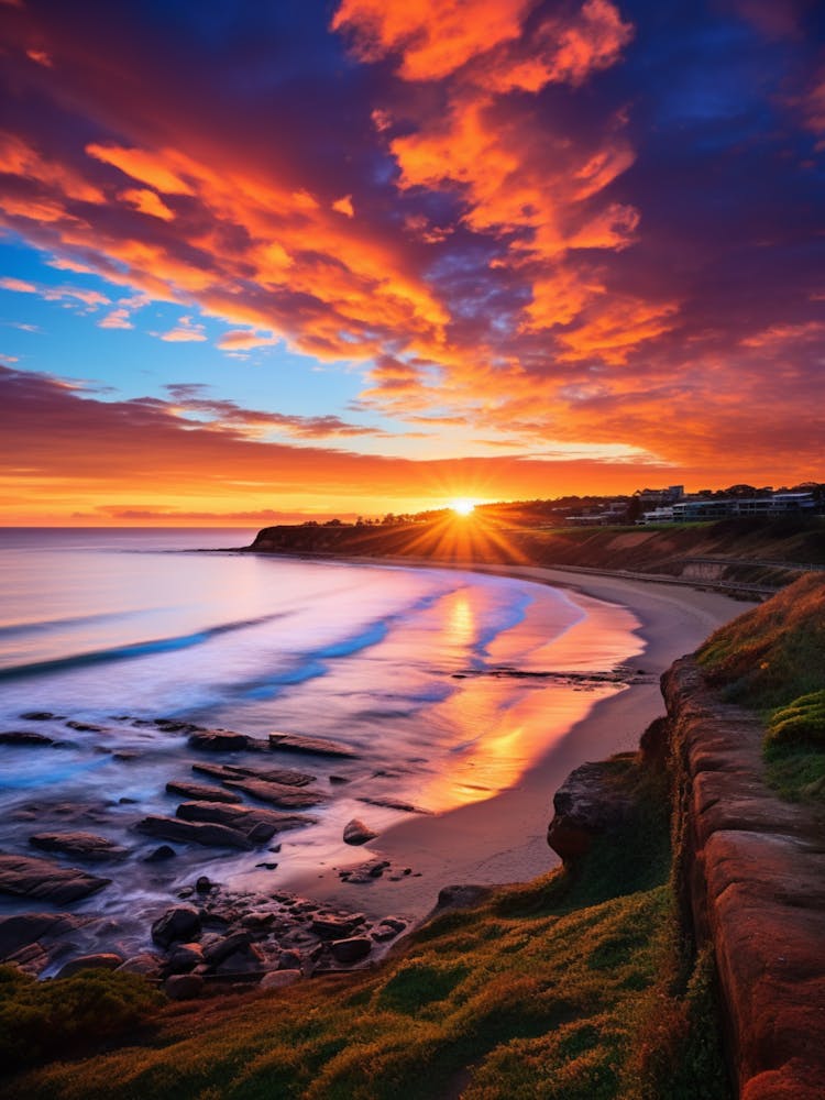 Freshwater Beach Australia At Sunset, Vibrant Painting 3