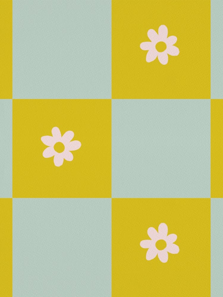 Modern Purple Grid With Daisies Yellow And Aqua